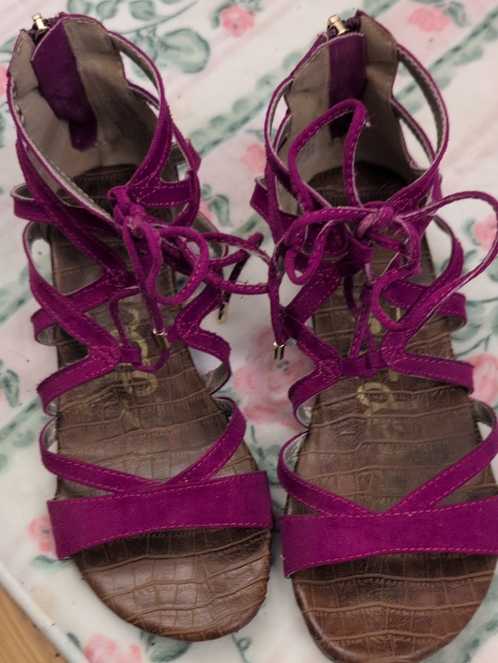 Sam Edelman Women's Strappy Lace-Up Sandals in Magenta - Picture 4 of 4